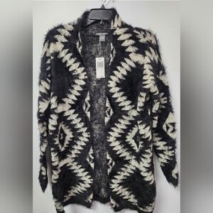 Chelsea & Theodore Black and Cream Fuzzy Cardigan